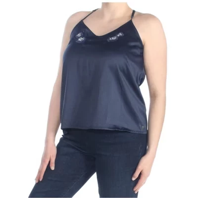 Женская майка Roxy с вышивкой и цветочным принтом Racerback синего цвета-темно-синий