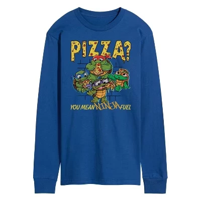 Мужская футболка с длинным рукавом и рисунком Mutant Mayhem - Pizza You Mean Ninja Fuel синего цвета