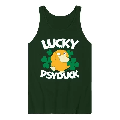 Мужская майка с изображением счастливого покемона Psyduck, зеленая