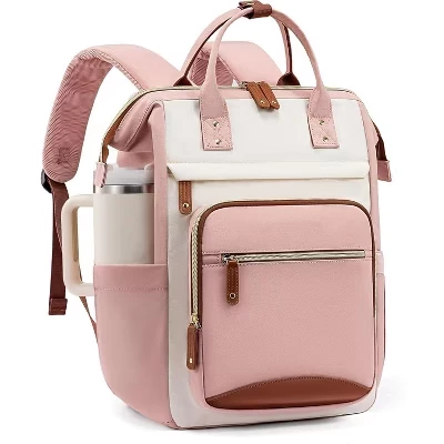 Waterproof Laptop Backpack for Women - 15.6 Inch Work Bag with Large Cup Pocket for School & Travel. pink