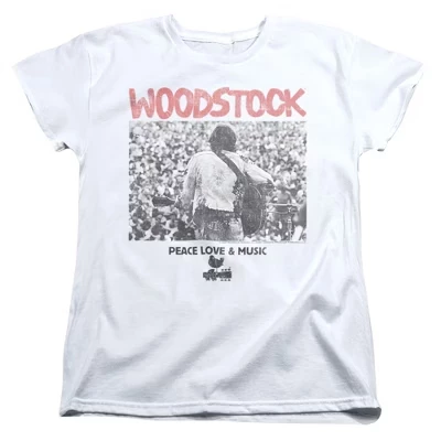 Женская футболка Woodstock Guitar Playing To The Crowd, белая