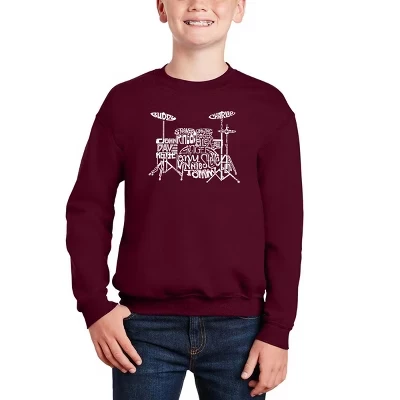 Толстовка с круглым вырезом Drums - Boy's Word Art темно-бордового цвета