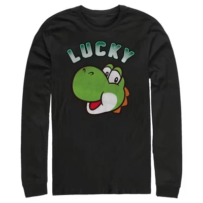 Мужская рубашка с длинным рукавом Super Mario St. Patrick's Day Lucky Yoshi черного цвета