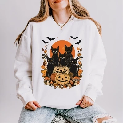 Black Cats Pumpkin Vintage - Женская легкая одежда, окрашенная в белый цвет