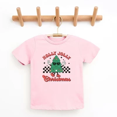 Молодежная футболка с коротким рукавом Holly Jolly Christmas Tree розового цвета
