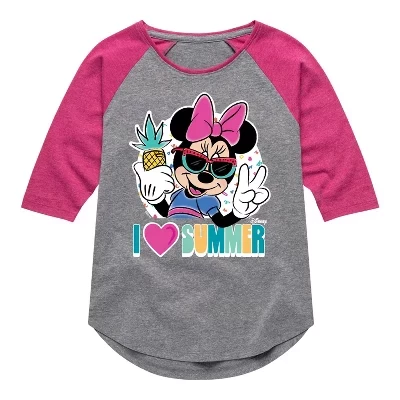 Футболка Disney I Love Summer для девочек, серо-малиновая