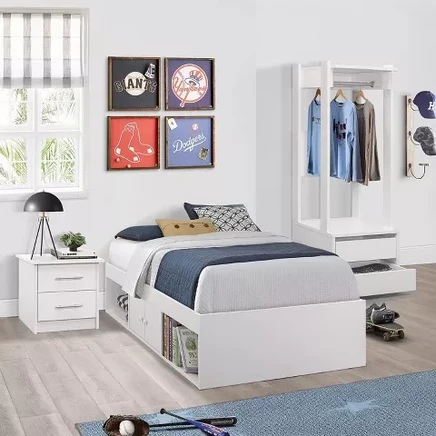 Односпальная платформа-кровать Kings Brand Calumet с полками и шкафчиком, белая