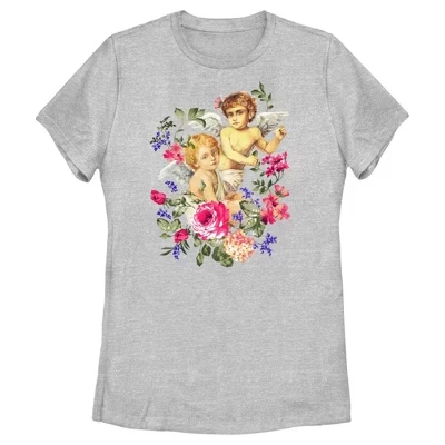 Женская футболка lost gods floral cherubs, серый меланж