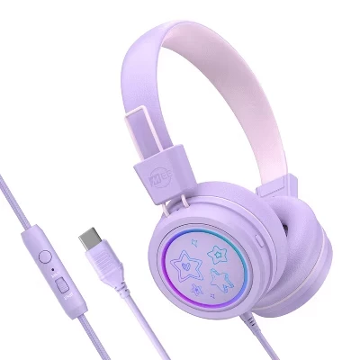 Детские накладные наушники MEE Audio KidJamz KJ55U с LED, лиловые