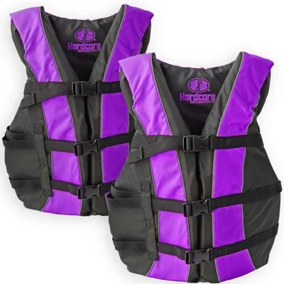 Спасательный жилет Hardcore life jacket 2 pack для взрослых; Одобренный береговой охраной спасательный жилет для плавания типа III PFD; Водные лыжи, вейкборд, каяк фиолетового цвета