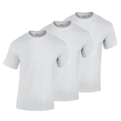 Мужская футболка классического покроя из плотного хлопка с коротким рукавом и круглым вырезом из 3 упаковок белого цвета