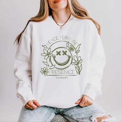 S.W.Smiley Peace Purpose Presence - Женская легкая одежда, окрашенная в белый цвет.