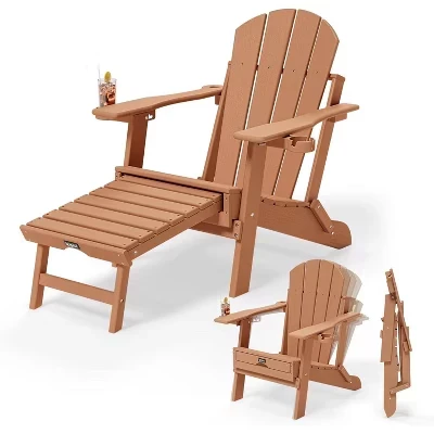 Пластиковые складные стулья Adirondack с регулируемой спинкой, выдвижной подставкой для ног и подстаканниками 2-в-1, вместимость 400 ФУНТОВ из тика