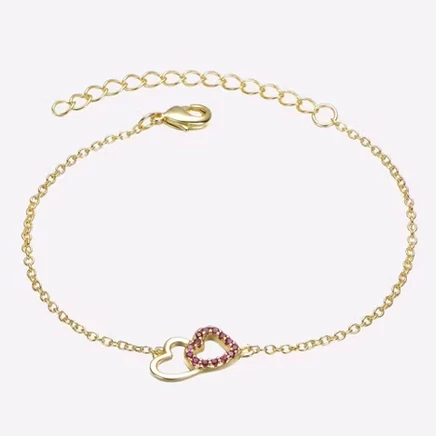 Детский браслет Guili 14K позолоченный с двойным сердцем и фианитами, золотистый