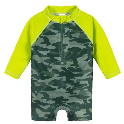 Цельный купальник Rashguard с длинными рукавами для младенцев и маленьких мальчиков зеленого цвета