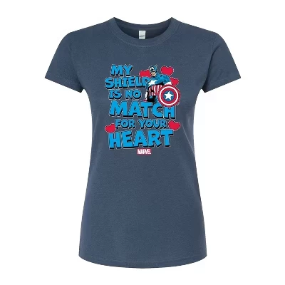 Женская футболка Captain America My Shield Valentine с приталенным рисунком цвета индиго