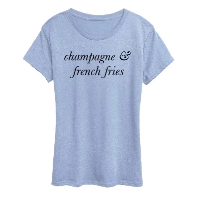 Женская футболка Instant Message «Champagne and French Fries», голубая