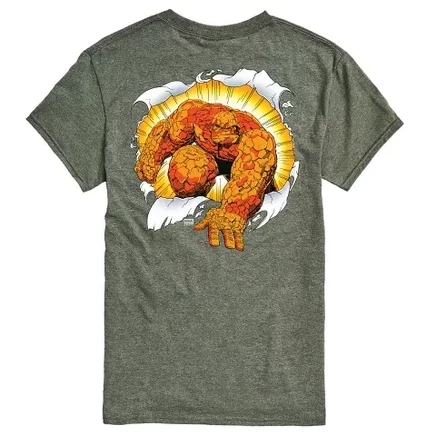 Мужская футболка Fantastic Four Thing Break Through с коротким рукавом и графическим рисунком heather military green