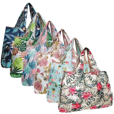 Большие складные нейлоновые многоразовые продуктовые сумки Tote, 6 упаковок тропических ботанических продуктов
