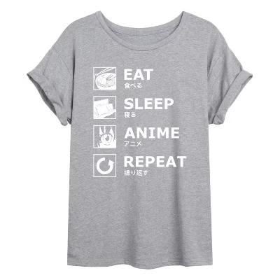 Женская футболка с рисунком аниме Eat Sleep Repeat Оверсайз с графическим рисунком