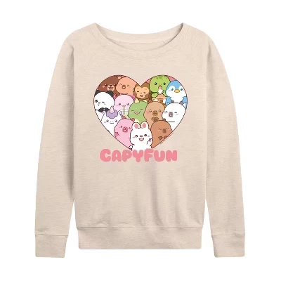 Women's -  - Collage Heart Lightweight French Terry Wide Neck Long Sleeve Graphic Shirt birch