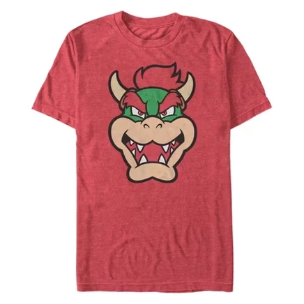Мужская футболка Nintendo Bowser Face Icon, красный меланж