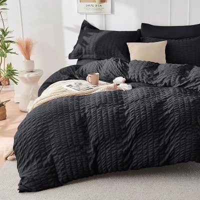 BALHAM TRADE-Комплект постельного белья из 7 предметов King Seersucker All Season Luxury Bed в чехле для спальни, черный