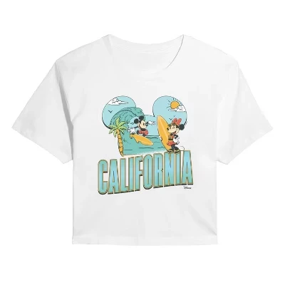 Женская укороченная футболка с рисунком Cali Mickey Ears белого цвета