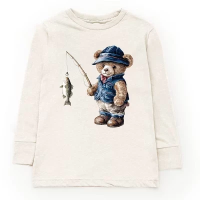 Молодежная футболка с длинным рукавом Teddy Bear Fisherman из натурального хлопка