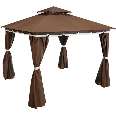 Садовая беседка Sunnydaze Decor с сеткой, коричневая