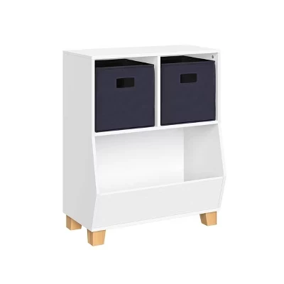 24-дюймовый органайзер для хранения игрушек RiverRidge Kids' CatchAll с 2 ячейками и 2 отделениями для хранения белого цвета и 2 тканевыми корзинами синего цвета