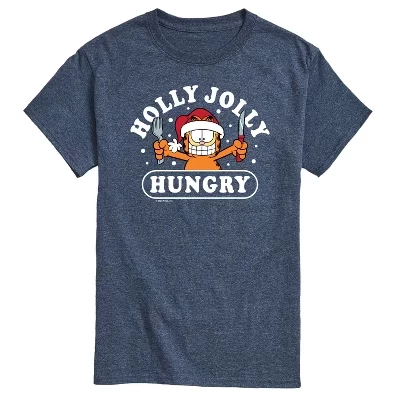 Мужская Рождественская футболка Holly Jolly Hungry с коротким рукавом и графическим рисунком heather blue