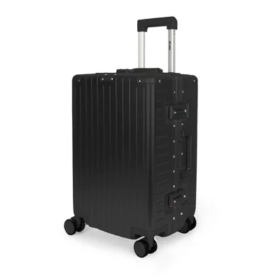 Чемодан без молнии AL-12501, Алюминиевая рама с ЗАМКОМ TSA и вращающимися колесиками, черный