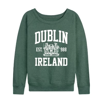 Женская - - Белая легкая французская махровая рубашка Dublin Collegiate с широким вырезом и длинным рукавом с графическим рисунком heather juniper