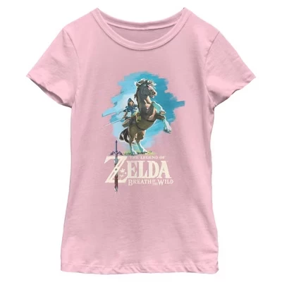 Футболка для девочек Nintendo Zelda Link Epona, розовая