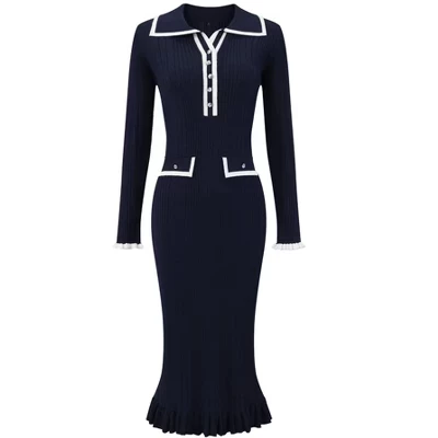 Женское платье-свитер INSPIRE CHIC с рюшами, синее