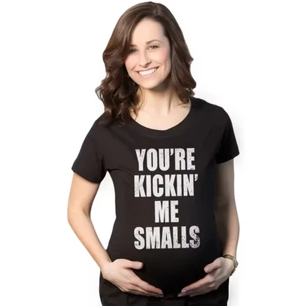 Забавная футболка для беременных Kicking Me Smalls с объявлением о беременности, новинка - Футболка для беременных Crazy Dog с надписями из фильмов