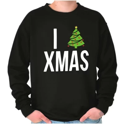 Толстовка с рождественской елкой I Love Xmas Heart для мужчин или женщин черного цвета