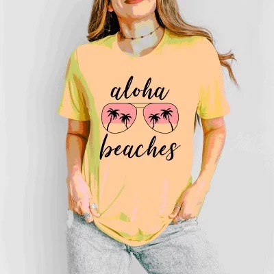 Солнцезащитные очки Aloha Beaches, футболка с коротким рукавом желтого цвета