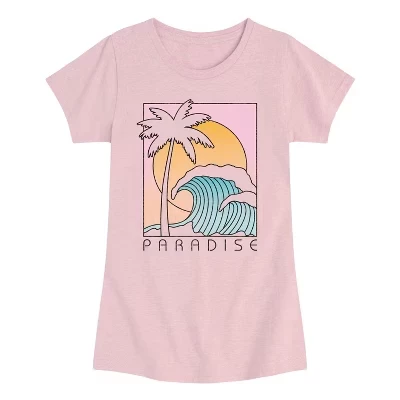 Приталенная футболка с коротким рукавом и рисунком Paradise Vacation Beach Scene розового цвета