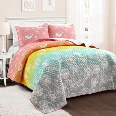 Детский комплект двустороннего стеганого одеяла Pastel Rainbow с эффектом омбре 