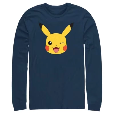 Мужская рубашка с длинным рукавом Pikachu Wink Face синего цвета