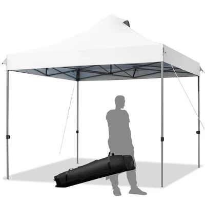 10' x 10' Портативный всплывающий тент для вечеринок с навесом, регулируемый с сумкой на роликах, Белый / Синий / Серый белый