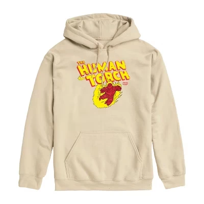 Мужской флисовый пуловер с капюшоном кремового цвета с логотипом Human Torch