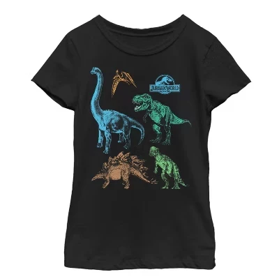 Футболка для девочек Jurassic World с динозаврами, черная