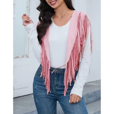 Женский жилет Yesfashion с бахромой, розовый