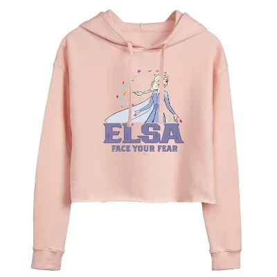 Женская толстовка с капюшоном Elsa Face Your Fear, укороченная, с рисунком, синяя