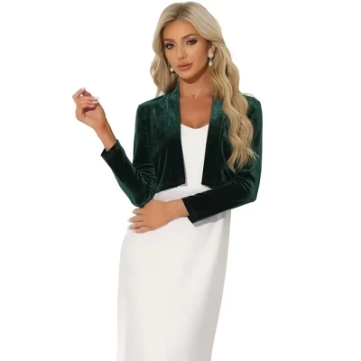 Женский бархатный короткий кардиган inspire chic с шалевым воротником, зеленый