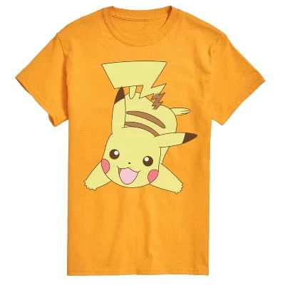 Мужская футболка с коротким рукавом Pokémon - Pika Red Cheeks с графическим рисунком золотистого цвета