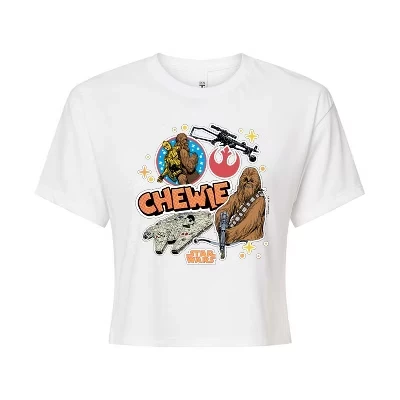 Женская укороченная футболка с рисунком Chewie Stickers белого цвета